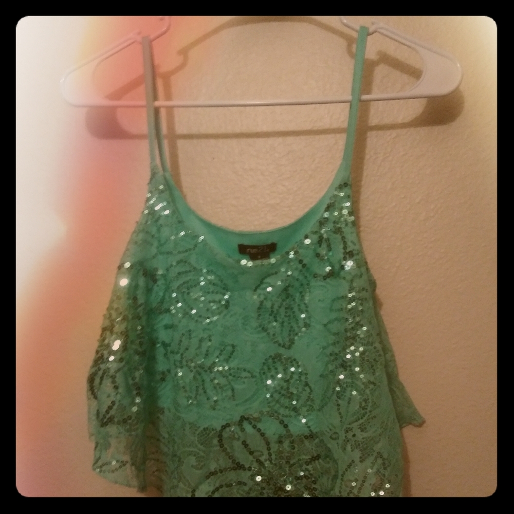 Rue 21 Teal frilled sequin croptop